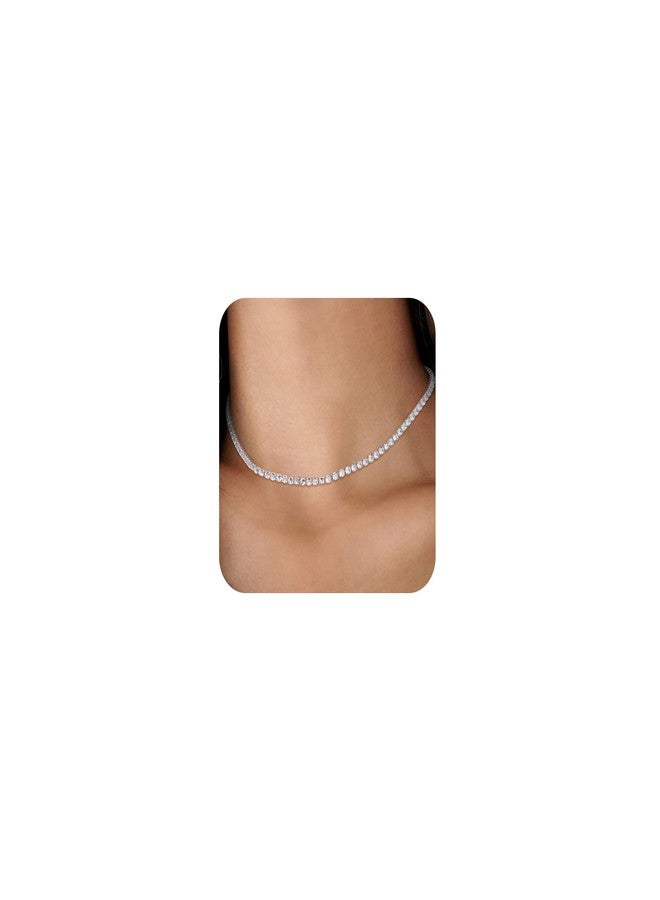 Robaice Tennis Necklace for Women, Silver Plated Rhinestone Choker Necklace for Women, Dainty Cubic Zirconia Cut Faux Diamond Chain 2mm - Image 1